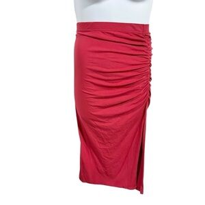 Bobi Bri Bricks Red Ruched Bodycon Midi Skirt Size Medium NWT
